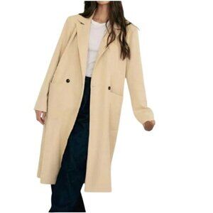 WeWoreWhat Notch Lapel Suiting Twill Trench Coat Beige MSRP $158 NWOT